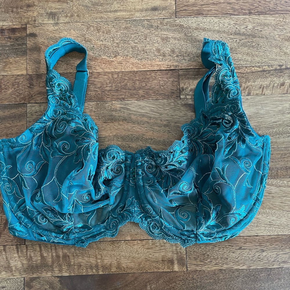 SOMA SENSUOUS LACE UNLINED BRA BLUE 34G USED